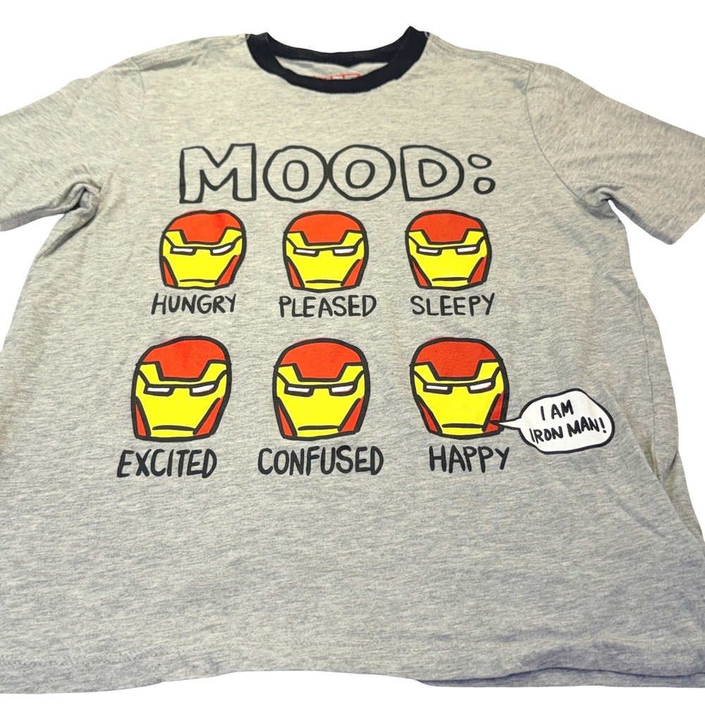 Marvel Iron Man Moods Youth Medium (8) Gray Black Ringer Shirt 1117
